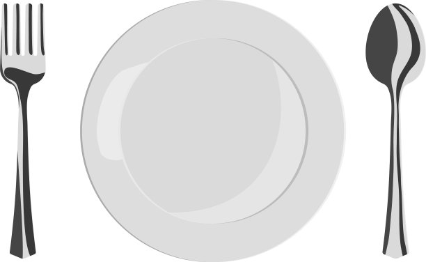 用勺子和叉子把盘子清空图片下载