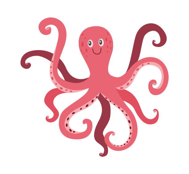 卡通章鱼游泳和微笑平面卡通图片下载