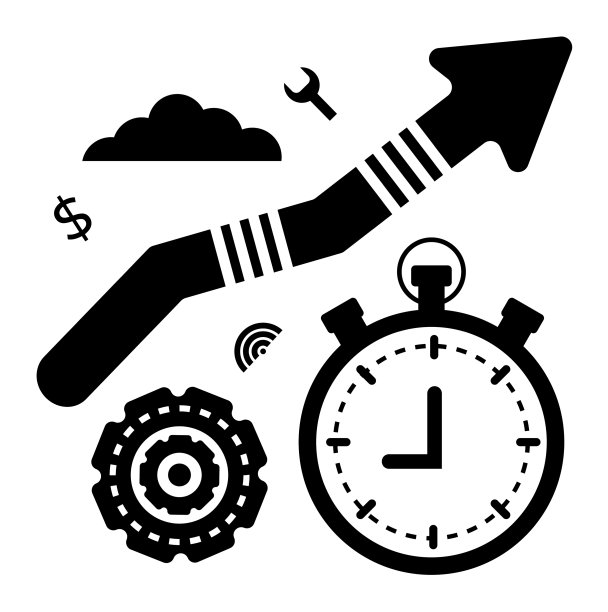 生长时间和科技图标孤立在白色图片下载