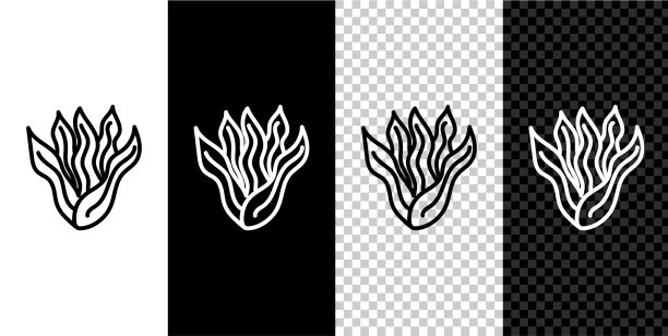 设置线海草图标孤立在黑色和白色图片下载