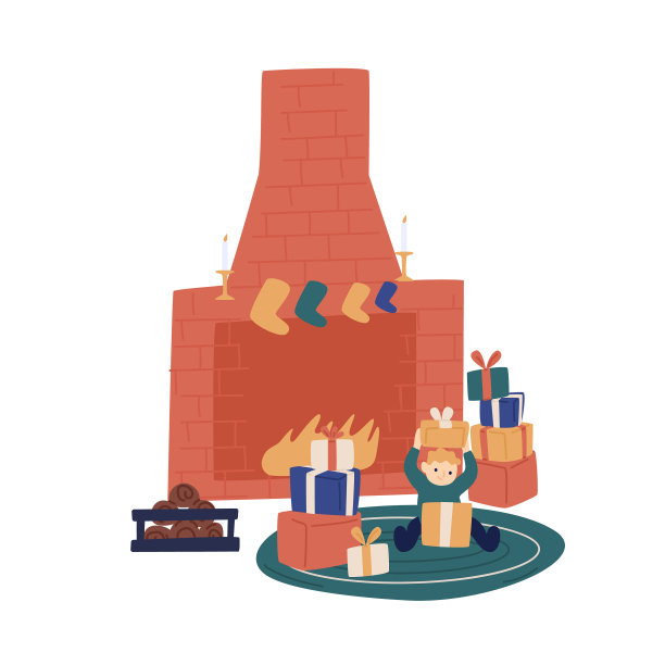 可爱的男孩打开礼物盒在舒适的家圣诞节图片下载