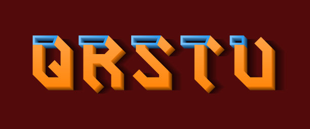 橙色蓝色q rs t u 3d字母装饰图片下载