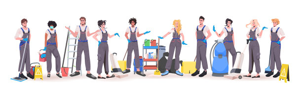 混合种族专业办公室清洁工团队图片下载