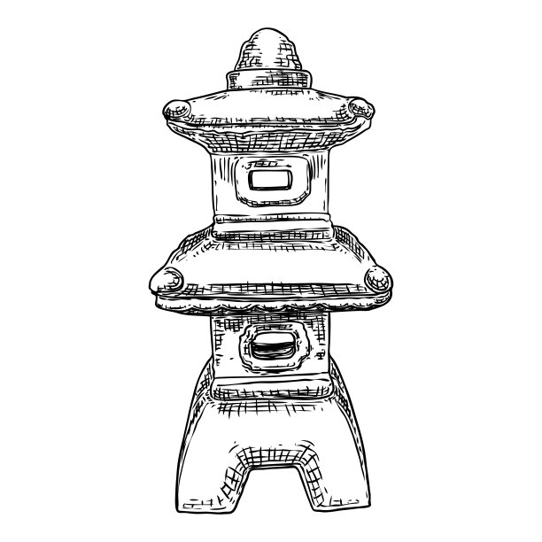 日本的路灯。亚洲传统灯笼。花园的石灯。古佛塔托罗灯装饰仿造宝塔。日本用于装饰花园的灯篮或灯塔。向量。图片下载