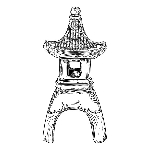 日本的路灯。亚洲传统灯笼。花园的石灯。古佛塔托罗灯装饰仿造宝塔。日本用于装饰花园的灯篮或灯塔。向量。图片下载