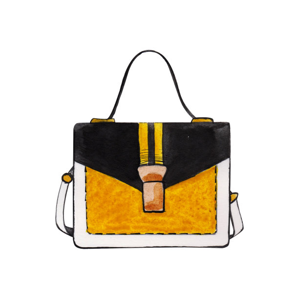 一个袋子的插图。手绘水彩女性皮色手袋孤立在白色的背景图片下载