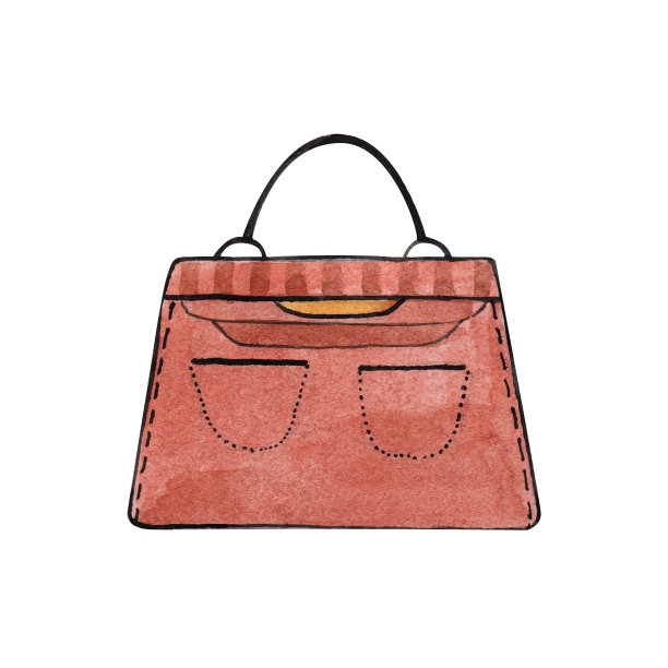 包的插图。手绘水彩妇女皮革颜色手袋孤立在白色的背景图片下载