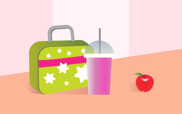 学校早餐，午餐套装。健康食物的说明。图片下载