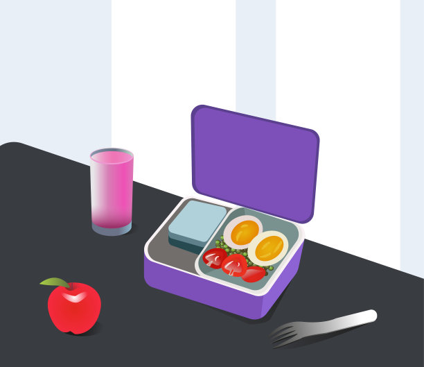 学校早餐，午餐套装。健康食物的说明。图片下载