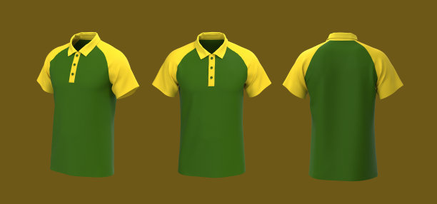 拉格兰polo衫模型在前面，侧面和背面的观点图片下载