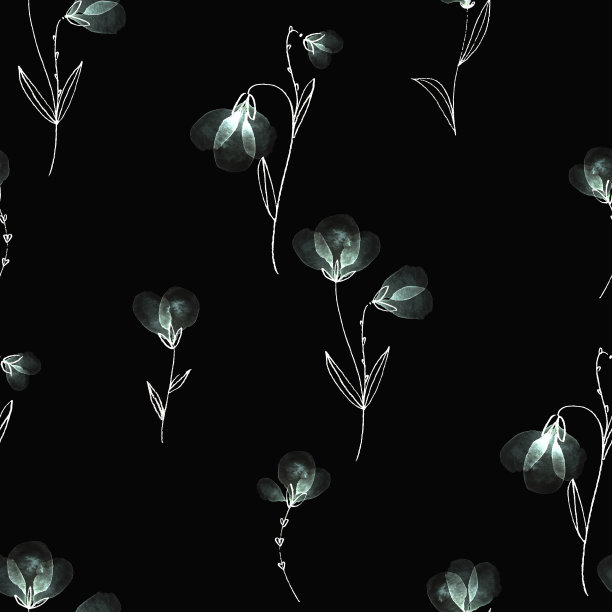 无缝水彩花卉图案上的黑色背景图片下载