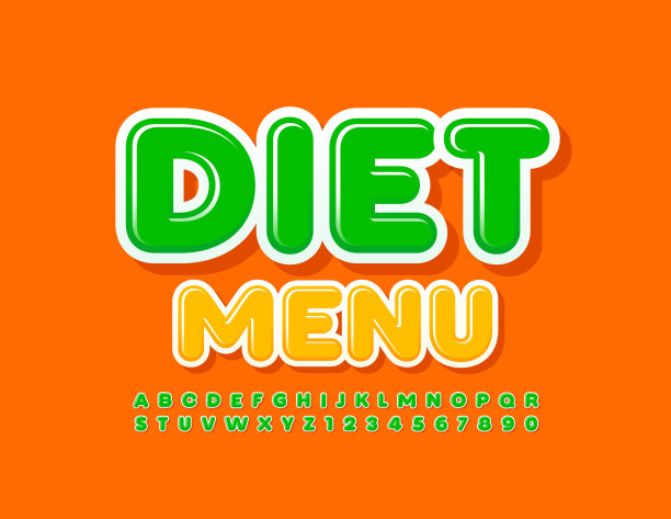 矢量明亮模板饮食菜单与绿色字母和数字设置图片下载