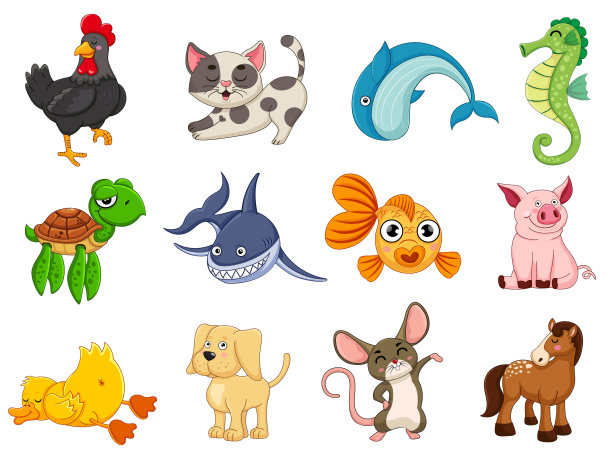 可爱的动物收集动物性格。孤立在卡通平面风格的白色背景。矢量插图设计模板图片下载