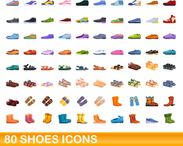 80款鞋子图标设置卡通风格图片下载