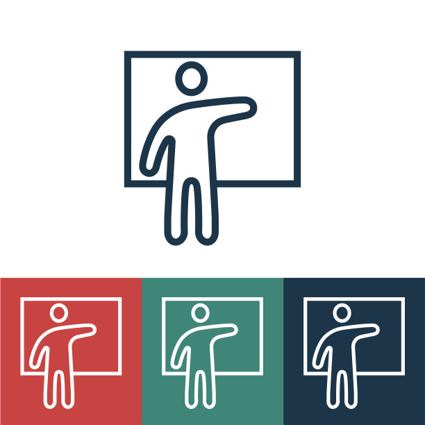 线性矢量图标与人指向板图片下载