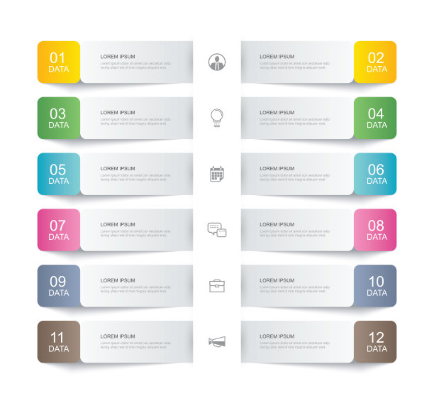 12数据信息图TAB纸细线索引模板。矢量插图抽象背景。可用于工作流布局，业务步骤，横幅，网页设计。图片下载