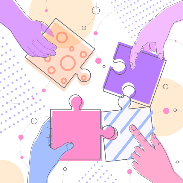 商务人士将部分难题组合在一起，解决问题，团队合作的概念图片下载