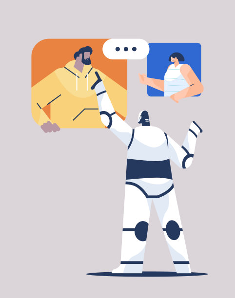 视频通话中与人交谈的可爱机器人，人工智能技术概念图片下载