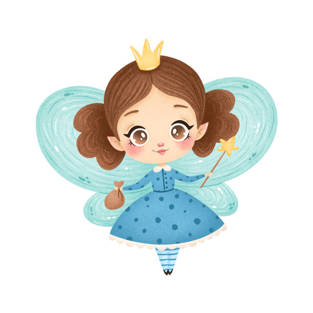 可爱的卡通牙齿仙女孤立在白色的背景图片下载