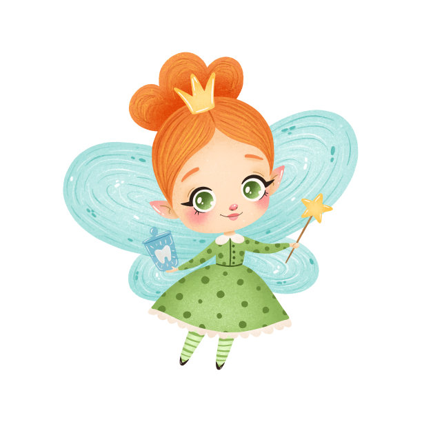 可爱的卡通牙齿仙女孤立在白色的背景图片下载