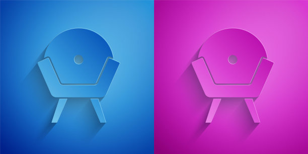 剪纸扶手椅图标孤立在蓝色和紫色的背景。纸艺术风格。向量图片下载