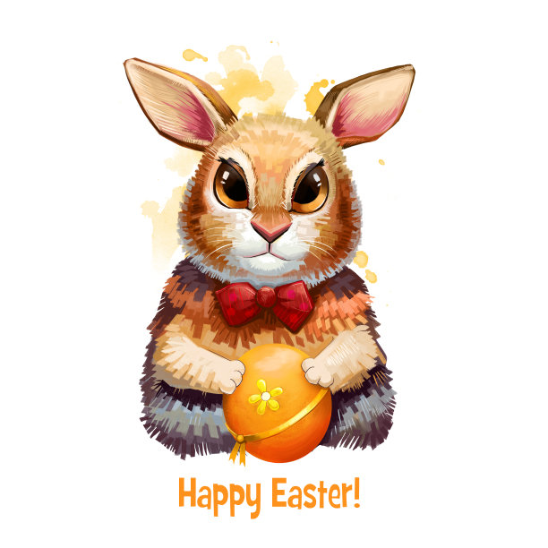 复活节快乐数字横幅与兔子在卡通风格装饰鸡蛋。有趣的兔子贺卡设计。可爱的野兔旗帜海报的节日庆祝。剪贴画插图图片下载