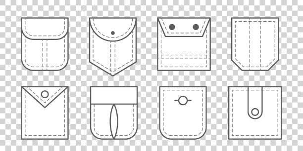 矢量服装孤立图标集。贴袋袋。图片下载