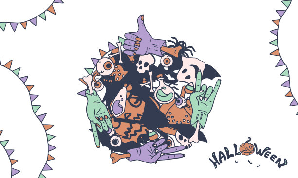 万圣节明信片在白色孤立的背景图片下载