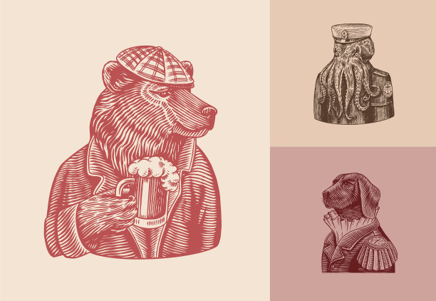 大灰熊和啤酒杯章鱼水手狗图片下载