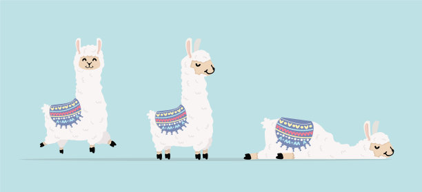 可爱的羊驼和羊驼字符集图片下载