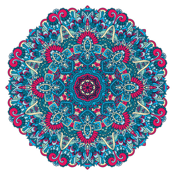 五彩缤纷的节日花坛圆形装饰民间艺术风格图片下载