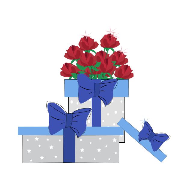 礼盒里有一束红玫瑰，优雅的花束作为任何节日的礼物，矢量插图在平面风格。图片下载