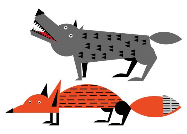 风格化的狐狸和狼在一个白色的背景图片下载