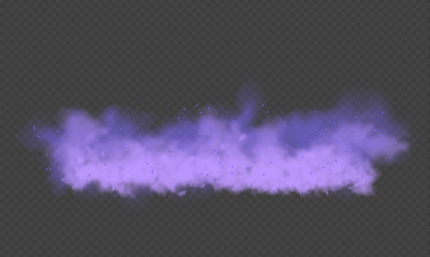 紫色的雾或烟。带颗粒的紫色尘埃。紫色烟雾或灰尘隔离在透明的背景。抽象的神秘气体。矢量图图片下载