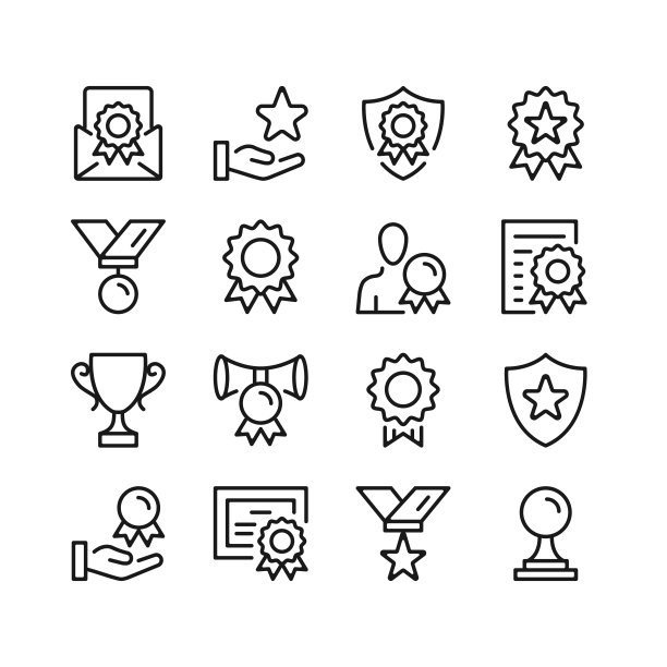 奖励图标。奖品，获奖者，奖励概念。细线的设计。简单的线性符号，现代的轮廓元素。矢量线图标集图片下载