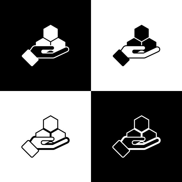 设置蜂巢和手图标隔离在黑色和白色的背景。蜂蜜细胞的象征。甜蜜的天然食品。向量图片下载