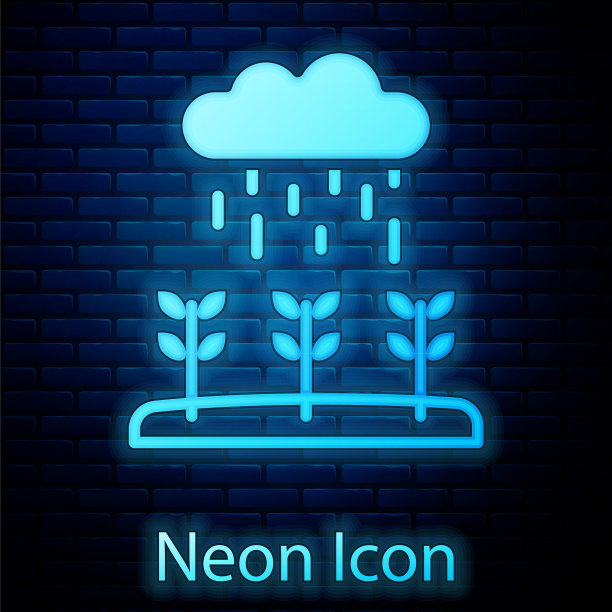 植物芽生长在雨的图标孤立的砖墙背景。幼苗的概念。向量图片下载