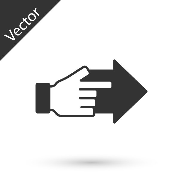 灰色的手与指向的手指箭头图标孤立在白色背景。业务愿景和目标。概念企业财务、性格、领导。向量图片下载