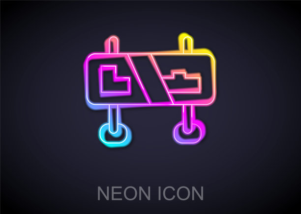 发光的霓虹灯线道路交通标志。路标图标孤立在黑色背景上。指针的象征。孤立的街道信息标志。方向的信号。向量图片下载