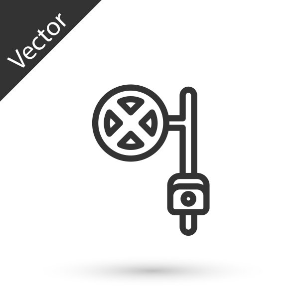 灰色线停止标志与相机图标孤立在白色背景。交通管制警告停车标志。向量图片下载