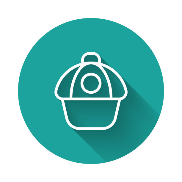 白线棒球帽图标孤立与长阴影背景。运动设备。体育制服。绿色圆圈按钮。向量图片下载