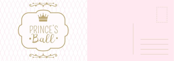 生日邀请卡。公主球贺卡。假日儿童派对明信片与金色皇冠在粉粉背景，最小的设计字母模板与书法矢量插图图片下载