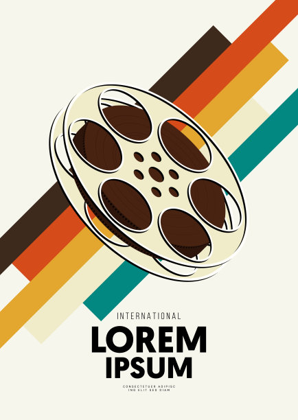 电影和电影海报设计模板背景与复古电影卷轴图片下载