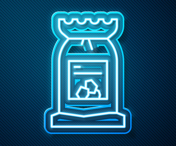 发光的霓虹灯线烧烤煤袋图标孤立在蓝色背景。向量图片下载