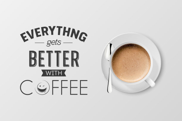 矢量3d现实白色金属搪瓷杯泡沫咖啡-卡布奇诺，拿铁-孤立。咖啡杯与排版引用，短语关于咖啡。股票插图。设计模板。俯视图图片下载