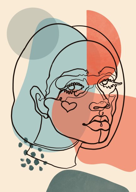 抽象简单平面插图。Oneline女人肖像。趋势的颜色。彩色的海报图片下载