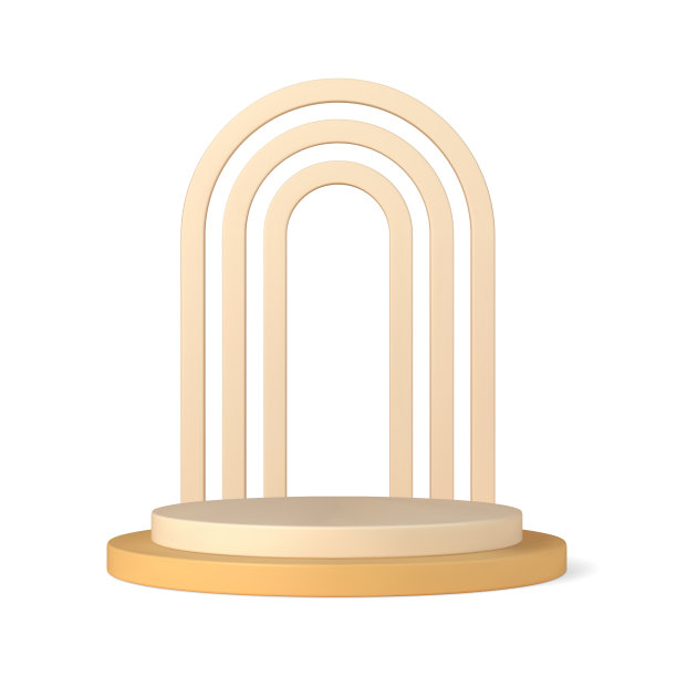 平台3d与三重开放式拱矢量模板。展览用粉彩与白色圆箍展示图片下载