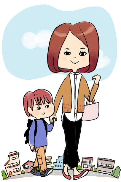 东京妈妈穿过城市的街道图片下载