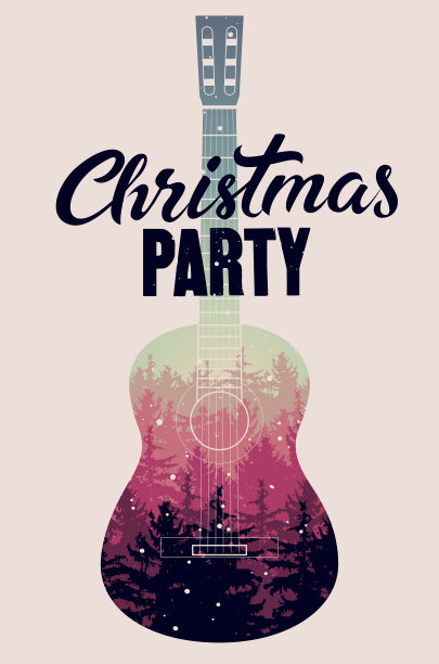 圣诞派对吉他书法复古海报图片下载