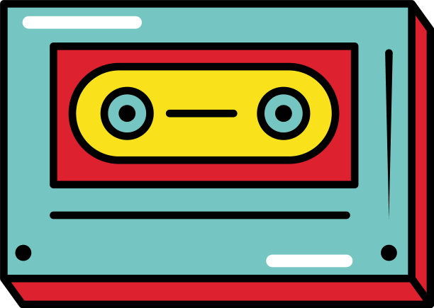 盒式磁带经典波普艺术漫画风格的平面图标图片下载
